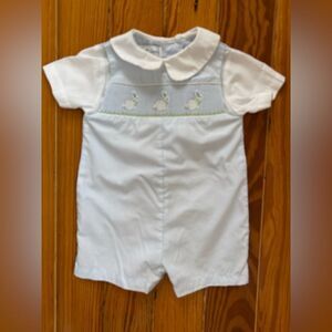 Petit Pomme Bunny Smocked Onesie